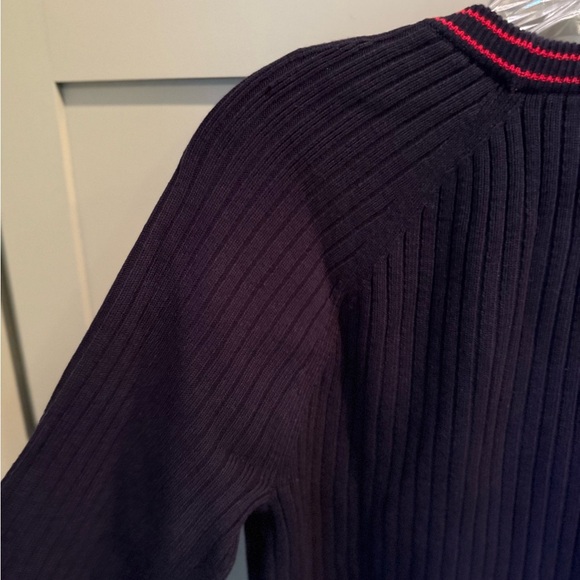 NWT Talbots Navy V-Neck Cardigan w Red Trim and Faux Pearl Accents SZ L - Picture 8 of 13